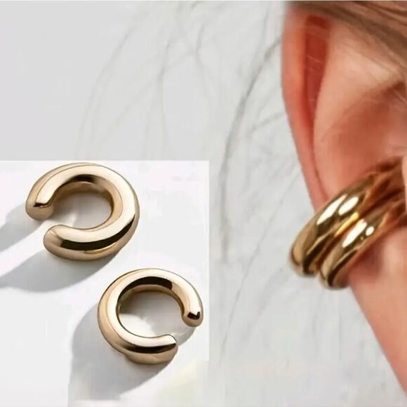 2 Pcs Unique Smooth C Shaped Clip On Earrings Zinc Alloy Jewelry - Picture 10 of 10
